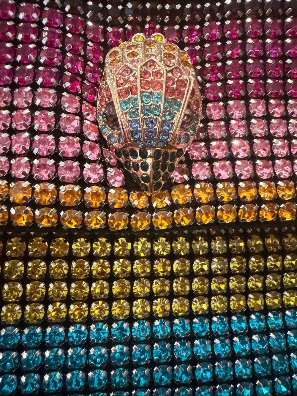 New Kurt Geiger Crystal-Embellished Multicolor Shoulder Bag with Gold Chain - Picture 2 of 6